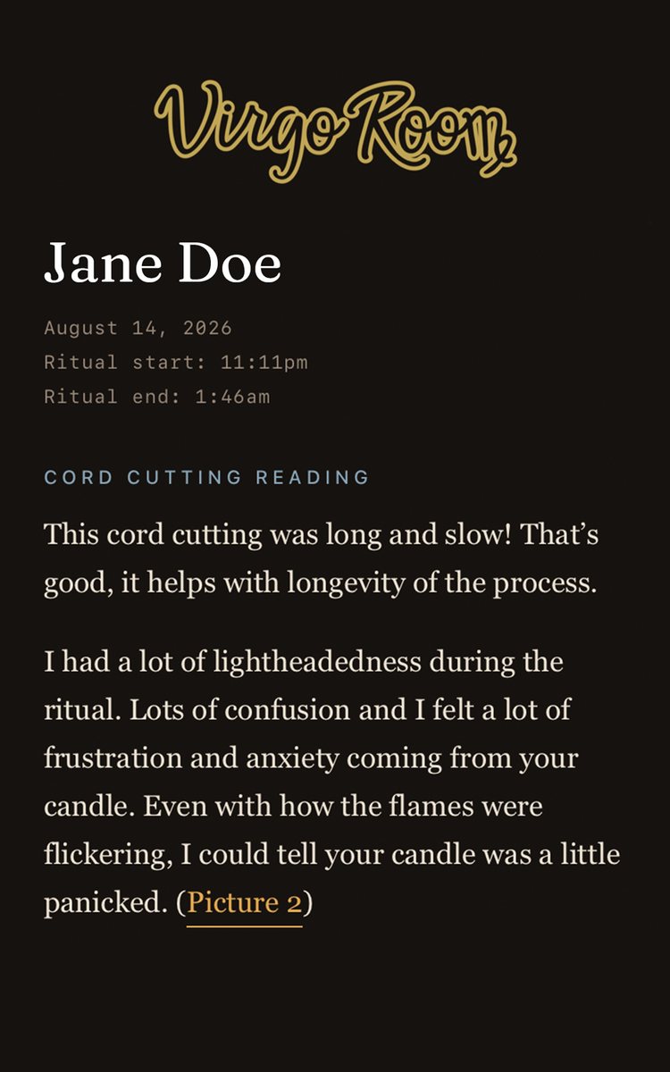 The Magick Portal on a phone, showing the written cord cutting reading